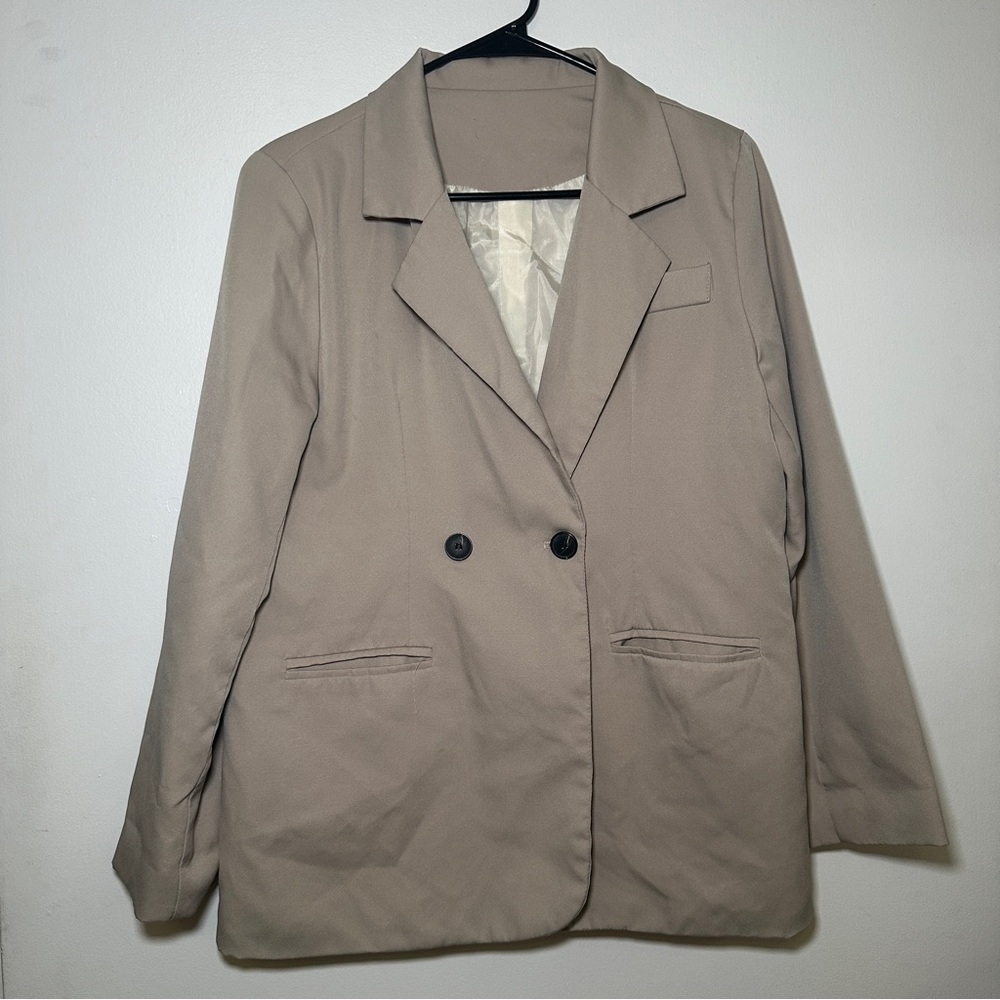 Women’s Taupe Double-Breasted Blazer Jacket